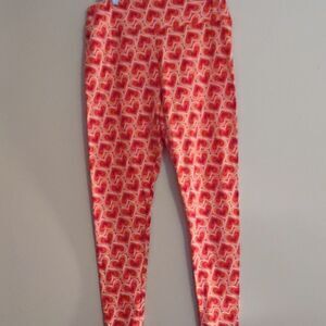 LuLaRoe Women's M Tall & Curvy heart pattern stretch leggings wide waistband‎